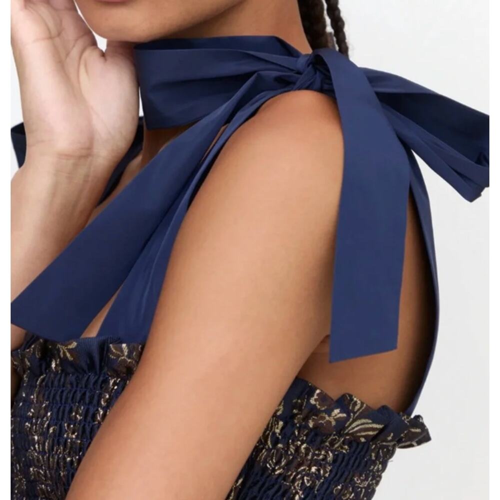 NWT Hill House Ribbon Ellie Nap Dress Navy Bird Brocade Medium - Picture 2 of 5